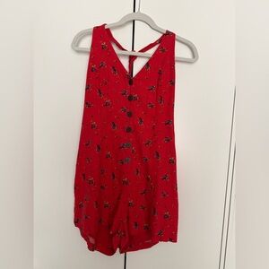 Urban Outfitters Red Floral Button-Front Romper